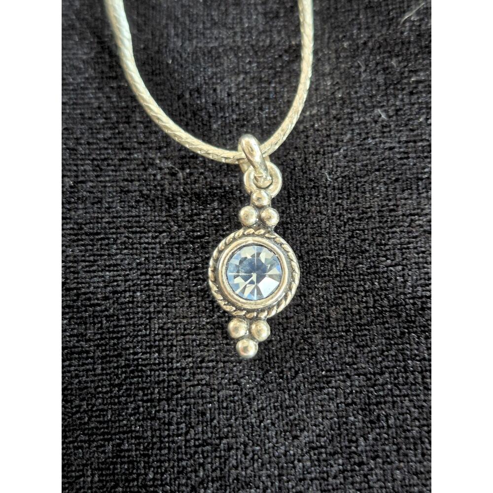 Small Pendant Necklace Light Blue Stone Silver Tone Dainty Delicate Feminine